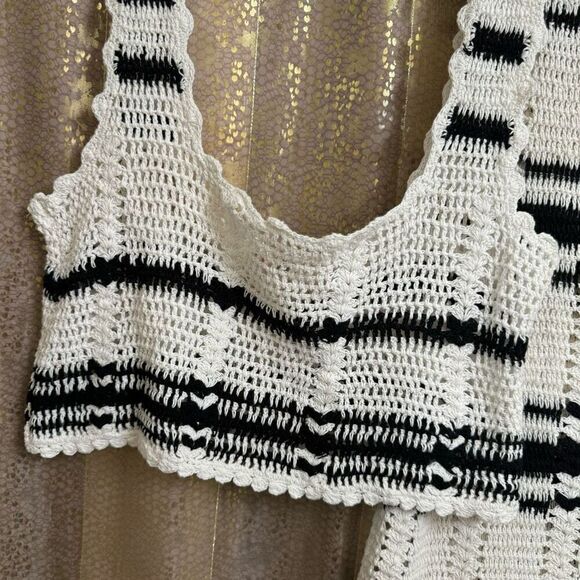 Free People Beach Black Ivory Donni Crochet Knit Sweater Top Skirt Set XL NWOT - Picture 3 of 11